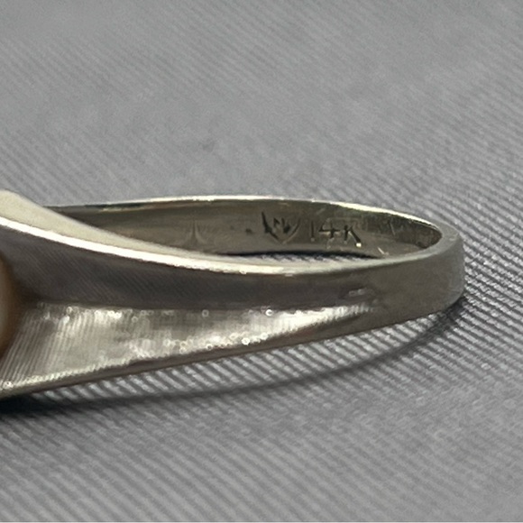 VTG Pearl 14k White Gold Ring Solitaire Alternative engagement ring 5.25 - Picture 11 of 15